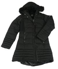 Černý šusťákový prošívaný zimní kabát s kapucí Firetrap