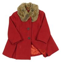 Červený flaušový podšitý kabát s kožešinou F&F