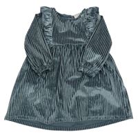 Šedo-stříbrné pruhované sametové skládané šaty F&F