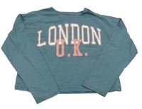 Světlepetrolejové crop tričko s nápisom Zara