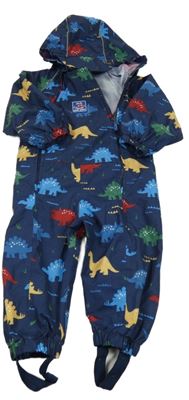 Tmavomodrá šušťáková kombinéza s dinosaurami a kapucňou Jojo Maman Bébé