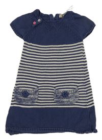 Tmavomodro-biele pruhované pletené šaty s vreckami Next