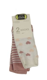 Nové - 2x - Bílé se srdíčky + růžovo-bílé pruhované ponožky Dunnes