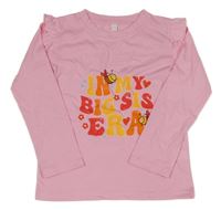 Svetloružové tričko s nápisom a volánikmi