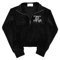 Černá sametová propínací crop mikina s nápisem z kamínků Juicy Couture
