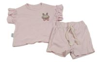2set - Světlerůžové vzorované tričko se zajíčkem + kraťasy 