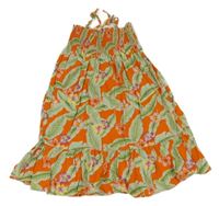 Světlezeleno-oranžové plátenné žabičkové šaty H&M