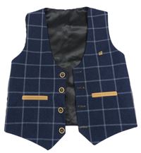 Tmavomodro-bílá kostkovaná společenská vesta 