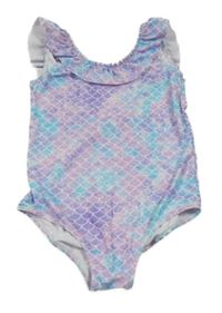 Modro-fialové vzorované jednodílné plavky s volánkem 