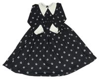 Černé květované šaty s límečkem 