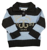 Hnedo-svetlomodrý pruhovaný vlnený sveter s číslom H&M