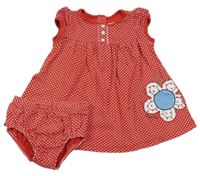 2set - Červené bodkované šaty s kvietkovanou + nohavičky Carter's