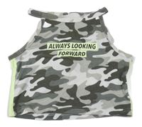 Bílo-khaki army crop top s nápisom Page one young