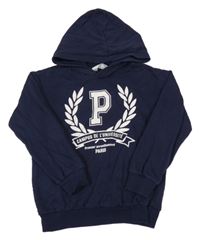 Tmavomodrá mikina s potlačou a kapucňou H&M