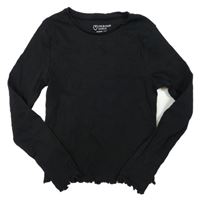 Čierne rebrované crop tričko s kroucenými lemy Primark