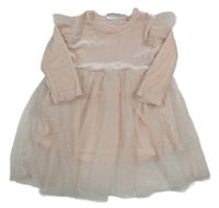 Světlerůžové sametovo/tylové šaty Ergee