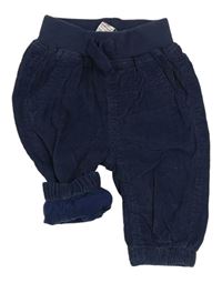 Tmavomodré cuff menšestrové podšité nohavice s úpletovým pasom George