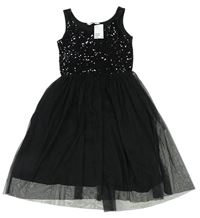 Čierne šaty s flitrami a tylem H&M