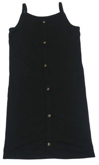 Černé žebrované šaty s knoflíky PRIMARK