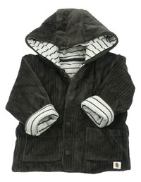Tmavošedý žebrovaný sametový zateplený kabátek s kapucí M&S