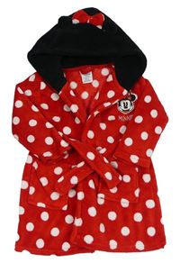 Červeno-bílý puntíkatý plyšový župan s Minnie a kapucí PRIMARK