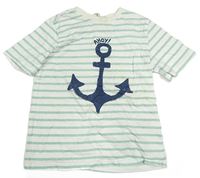 Bílo-olivové pruhované tričko s kotvou H&M