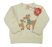 Nové - smotanový sveter so sobmi FESTIVE FUN