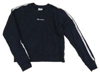 Tmavomodrá crop mikina s logy a pruhom Champion