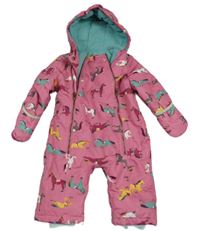 Ružová šušťáková zimná kombinéza s koníky a kapucňou zn. joules