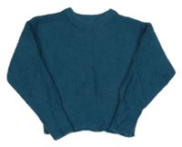 Petrolejový rebrovaný chlpatý crop sveter PRIMARK