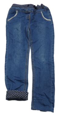 Modré teplákové rifle s úpletovým pasom so srdiečkami Topolino