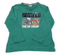 Tmavozelené tričko s traktorom a překlápěcími flitre SALT&PEPPER