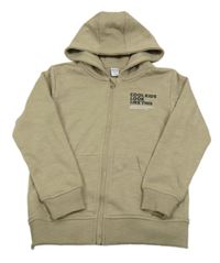 Světlekhaki melírovaná propínací mikina s nápisy a kapucí dopodopo