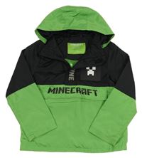 Zeleno-černá kostkovaná šusťáková jarní větrovka s Minecraft a kapucí George