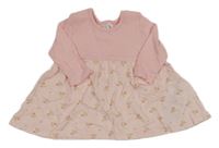 Svetloružové šaty s kvietkami a žebrováním Ergee