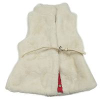 Smotanová kožušinová podšitá vesta s opaskom