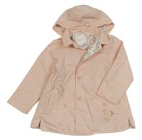 Světlerůžový plátěný jarní kabát s kytičkami a kapucí a límečkem Next