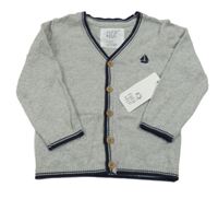 Nové - sivo-tmavomodrý melírovaný prepínaci sveter s lodičkou F&F