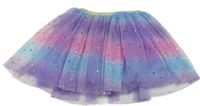 Fialovo-ružovo-modrá tylová sukňa s hviezdičkami a zlatým pasom