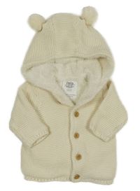 Smotanový prepínaci zateplený sveter s kapucňou s bambulemi F&F