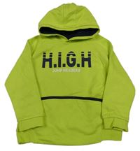 Limetková mikina s nápismi a kapucňou Kids