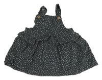 Tmavosivé bodkovaná é menšestrové šaty s volánikom Tu