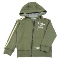 Khaki prepínaci mikina s nápismi a pruhmi a kapucňou GARCIA