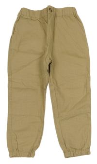 Béžové kockované cuff chino plátenné nohavice MANOR