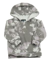 Šedo-bílo-lila batikovaná mikina s nášivkou a kapucňou PRIMARK