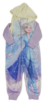 Fialovo-světlemodro/růžová plyšová kombinéza s Elsou a kapucí C&A