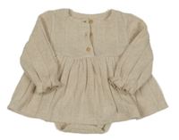 Světlebéžové žebrované úpletové šaty se všitým body 