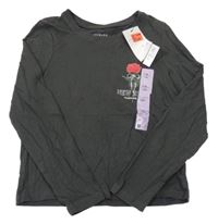 Nové - tmavosivé tričko s růží PRIMARK