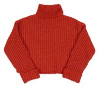 Červený melírovaný rebrovaný crop rolák ZARA
