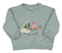 Mentolová oversize mikina s autom a lesem H&M